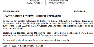 - GASTROANTEP FESTİVAL KORTEJİ YAPILACAK