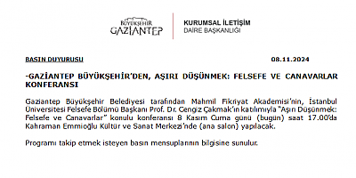 GAZİANTEP BÜYÜKŞEHİR’DEN, AŞIRI DÜŞÜNMEK: FELSEFE VE CANAVARLAR KONFERANSI 