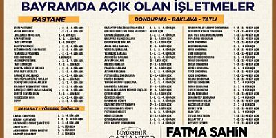 GAZİANTEP’TE KURBAN BAYRAMI’NDA AÇIK OLACAK İŞLETMELER BELLİ OLDU   